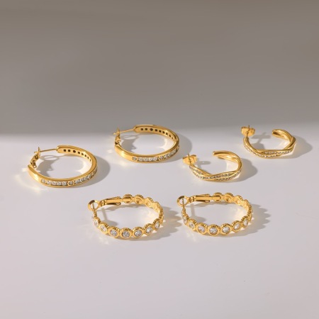 Boucles d'oreilles créoles pour femmes en acier inoxydable étanche, couleur or, ornées de strass