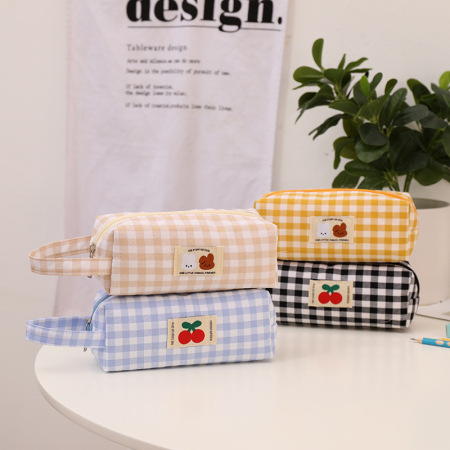 Pochettes à stylos Simple Series Sweet en polyester uni à carreaux cerise