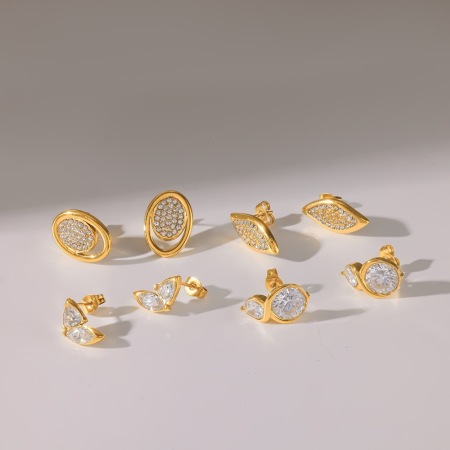Boucles d'oreilles puces pour femmes, forme géométrique simple, en acier inoxydable, couleur or, étanches, ornées de strass.