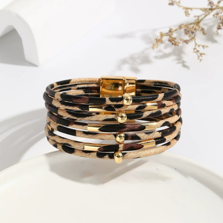 Bracelets pour femmes en PU à imprimé léopard rétro 2