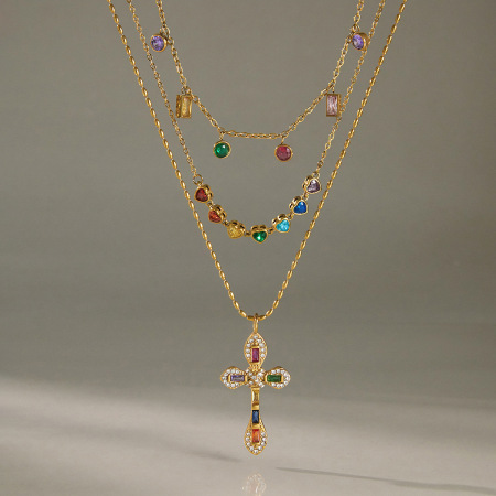 Collier pendentif femme luxueux, forme irrégulière et élégante, chaîne multicolore en acier inoxydable étanche couleur or et zircon