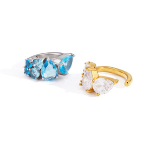 Boucles D'Oreilles Manchette Pour Femme, Style Punk, Forme Irrégulière, Acier Inoxydable, Couleur Or, Zircon, Étanches. h5 Image4