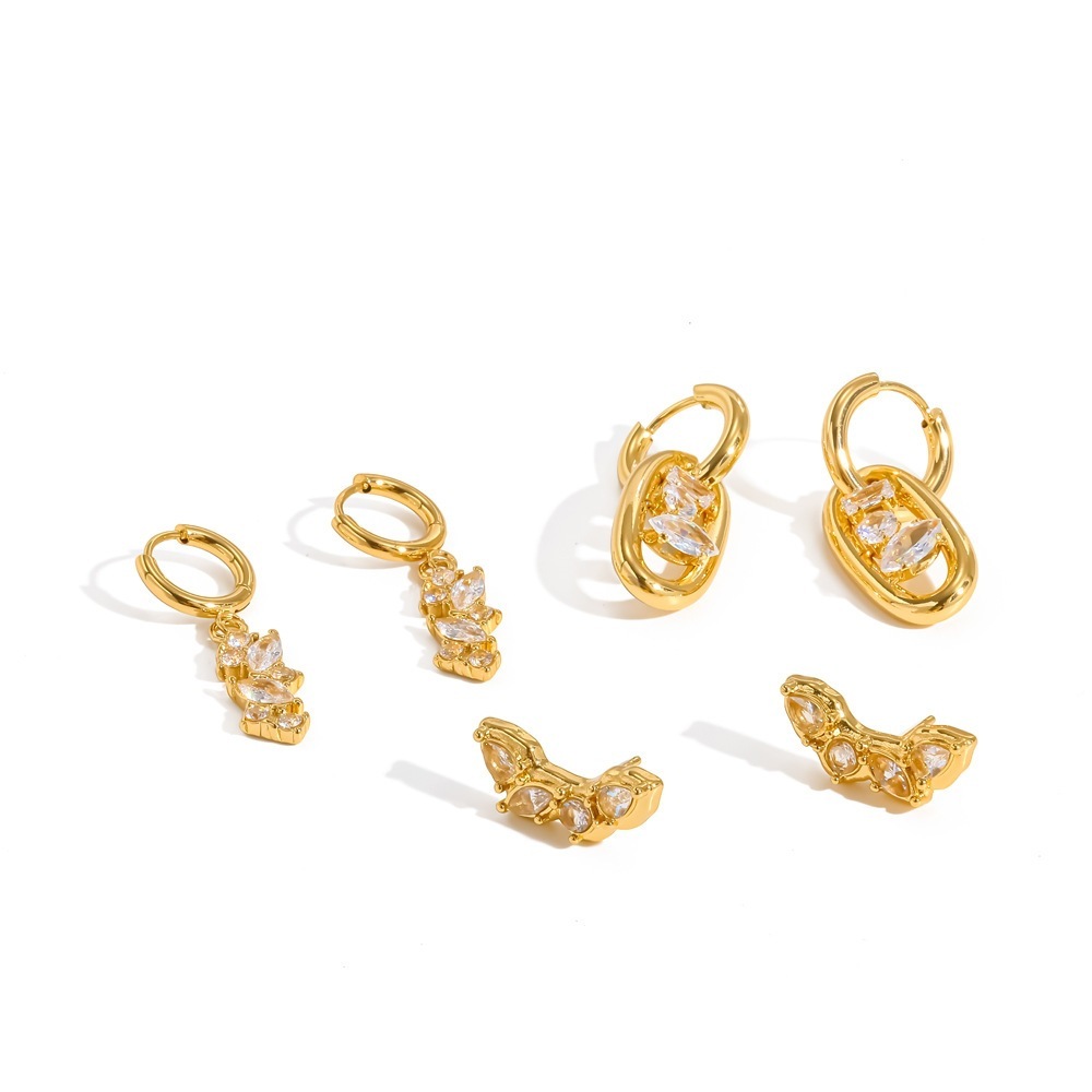 Boucles D'Oreilles Créoles Pour Femmes En Acier Inoxydable Étanche, Couleur Or, Ornées De Strass Image4