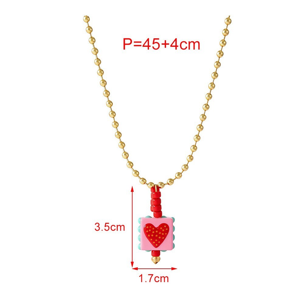 Colliers De Perles Rectangulaires En Résine Pour Femmes, Collection Romantique « Sweet Heart Beads » h5Image4