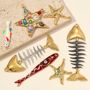 Pendentifs Femme Romantiques En Acier Inoxydable, Couleur Or, Motif Poisson Et Étoile De Mer À Faire Soi-Même h5 Image3