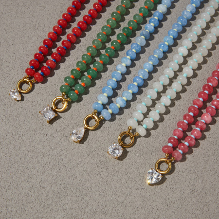 Colliers de perles romantiques et élégants en forme de cœur, avec pierres naturelles rectangulaires et zircon couleur or, pour femmes. 2