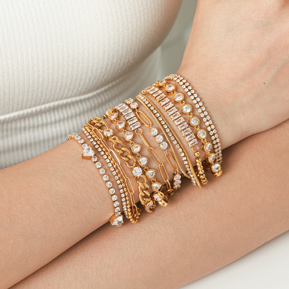 Bracelet Chaîne Pour Femme, En Acier Inoxydable Doré, Étanche, De Forme Irrégulière, Orné De Zircon, Collection Luxueuse. h5Image4