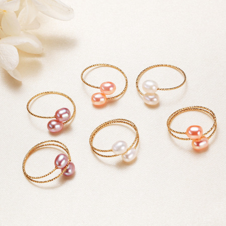 Bague de perles d'eau douce couleur or, forme elliptique, collection Simple Series Daily