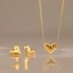 Ensembles De Colliers Pour Femmes, Collection Romantique, En Acier Inoxydable, Couleur Or, Avec Pendentif Cœur Simple Et Étanche. h5 Image3