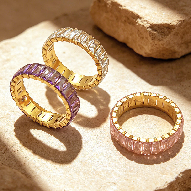 Bagues Pour Femmes En Acier Inoxydable Doré, Étanches, De Forme Géométrique Et Serties De Zircon, Collection Luxueuse Image2
