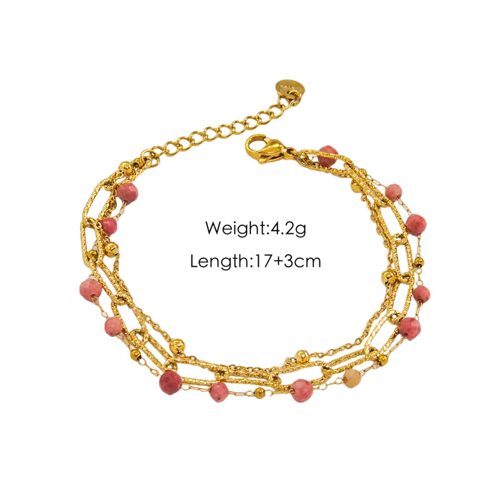 Bracelet Chaîne Simple Series Sweet Beads En Acier Inoxydable Étanche Couleur Or Avec Pierres Naturelles Pour Femme 