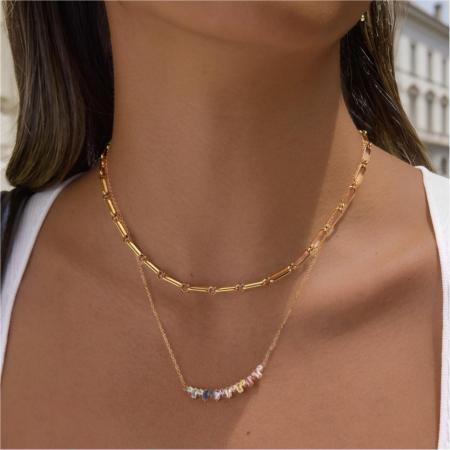 Colliers pendentifs pour femmes, élégants et rectangulaires, en acier inoxydable, couleur or, avec zircon, étanches et de couleur dorée.