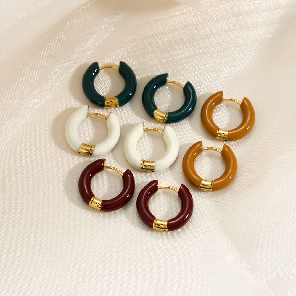 Boucles D'Oreilles Créoles Rétro Simple Series En Acier Inoxydable Étanche Couleur Or Pour Femmes Image3