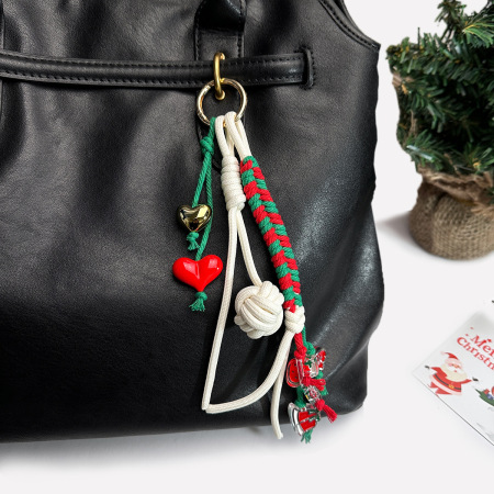 Collection Simple, décontractée, en forme de cœur, pompon de Noël multicolore, breloques pour sac en corde tressée 2