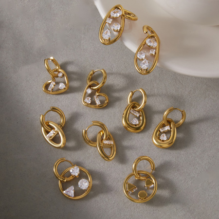 Boucles d'oreilles pendantes pour femme, élégantes, en forme de cœur et d'ellipse, en acier inoxydable étanche, couleur or, collection romantique
