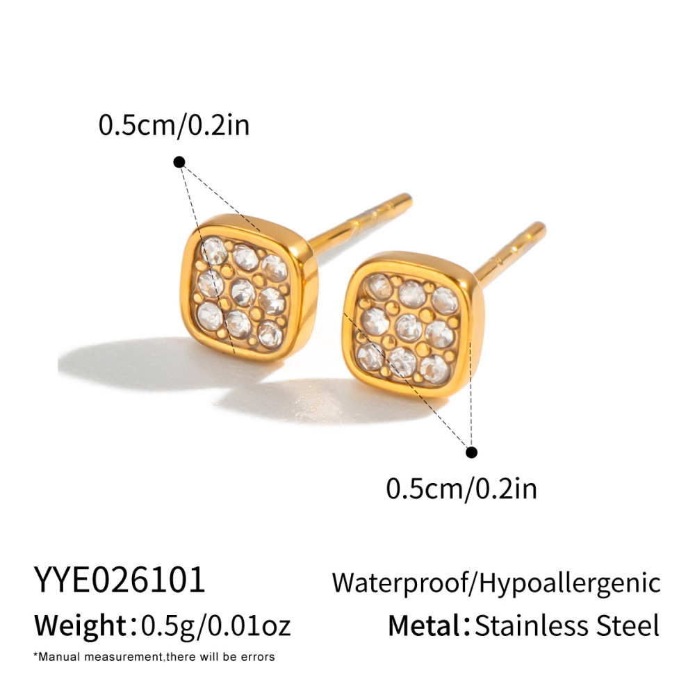 Boucles D'Oreilles Puces Pour Femmes, Forme Géométrique, En Acier Inoxydable, Étanches, Couleur Or, Avec Zircon. 