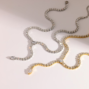 Colliers À Maillons Élégants Pour Femmes, En Acier Inoxydable Étanche, Couleur Or, Ornés De Strass. h5 Image2