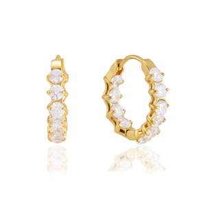 Boucles D'Oreilles Créoles Pour Femmes, Style Cercle Simple, En Acier Inoxydable, Étanches, Couleur Or, Avec Zircon. Collection Luxueuse. h5 Image5