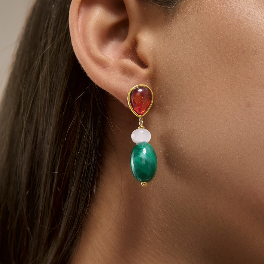 Boucles D'Oreilles Élégantes Et Simples En Perles Ovales, En Acier Inoxydable Étanche, Couleur Or Image4