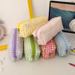 Pochettes À Stylos En Tissu À Carreaux Doux De La Série Simple h5 Image5