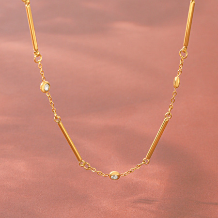 Colliers à maillons simples pour femmes, en acier inoxydable, couleur or, avec zircon, style Daily Chain Circle 2