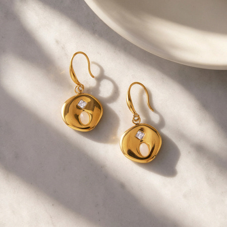 Boucles d'oreilles pendantes pour femmes, style rétro elliptique, en acier inoxydable étanche, couleur or, collection Simple Series 2