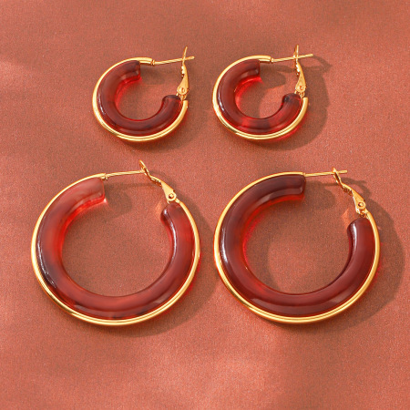 Boucles d'oreilles créoles pour femmes Simple Series Daily Circle en résine couleur or