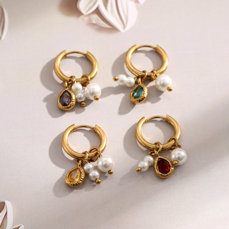 Boucles d'oreilles créoles pour femmes, collection Romantic, perles Daily Droplet, en acier inoxydable étanche, couleur or. 2