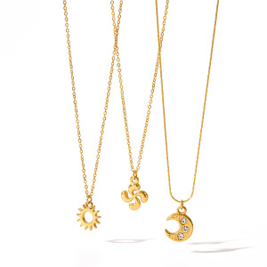 Colliers Pendentifs Pour Femmes, Collection Simple, Motif Soleil Et Lune, En Acier Inoxydable, Couleur Or, Étanches, Avec Strass. h5 Image4