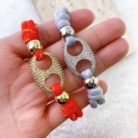 Bracelets tressés pour femmes en corde de cuivre avec strass et forme géométrique 2