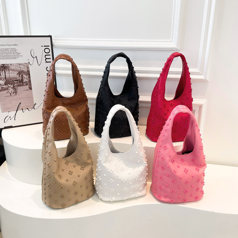 Sacs À Main Seau Pour Femmes, Style Décontracté, Couleur Unie, Rivets, En Pu De Qualité Supérieure Image3