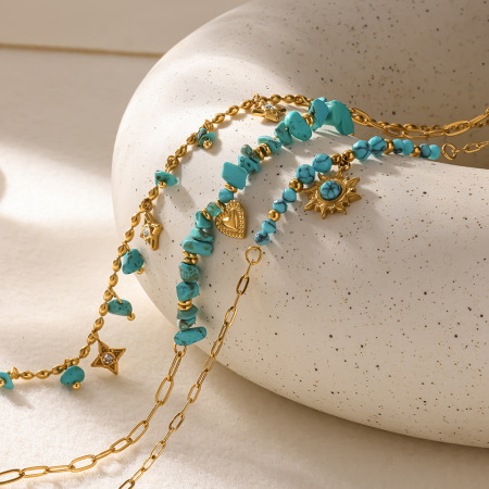 Colliers pendentifs romantiques décontractés en acier inoxydable étanche couleur or, forme géométrique cœur et fleur 2