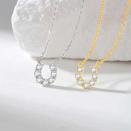 Colliers pour femmes en moissanite, élégants et en forme de fer à cheval, en argent sterling 925 plaqué rhodium, collection Simple Series 2