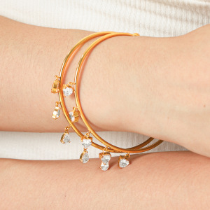 Bracelet Manchette Pour Femme En Acier Inoxydable Étanche, Couleur Or, Avec Zircon. h5 Image4