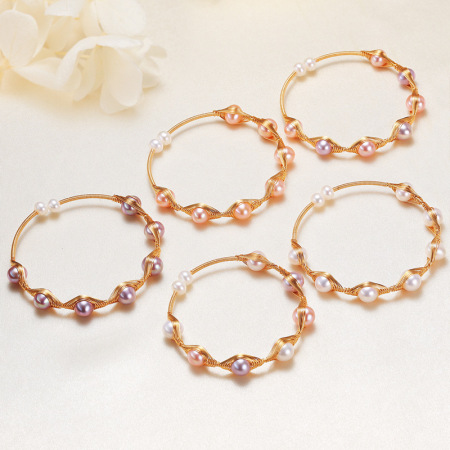 Bracelet de perles pour femme Simple Series Daily Twist Lines, couleur or, en perles d'eau douce 2