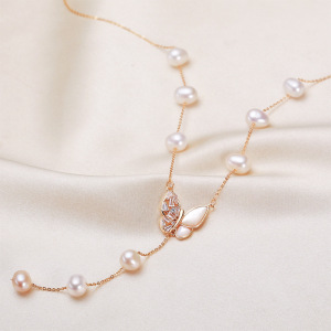 Collier De Perles Pour Femme, Collection Simple Series Elegant Beads, Perles Papillon D'Eau Douce, Plaqué Platine h5 Image2