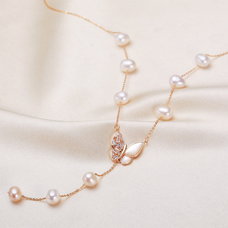 Collier de perles pour femme, collection Simple Series Elegant Beads, perles papillon d'eau douce, plaqué platine 2