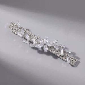 Pinces À Cheveux Luxueuses En Alliage, Couleur Unie, Ornées De Strass Et De Zircon, Motif Floral Simple h5 