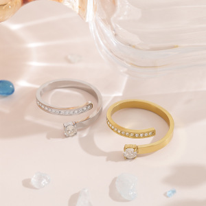 Bagues Pour Femmes En Acier Inoxydable Doré, Forme Géométrique Simple, Étanches, Serties De Strass Et De Pierres Précieuses. h5 Image3