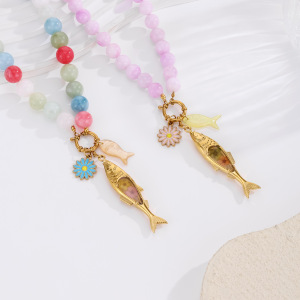 Colliers De Perles Pour Femmes, Collection Romantique, Motif Poisson Et Pierres Naturelles, Couleur Or h5 Image2