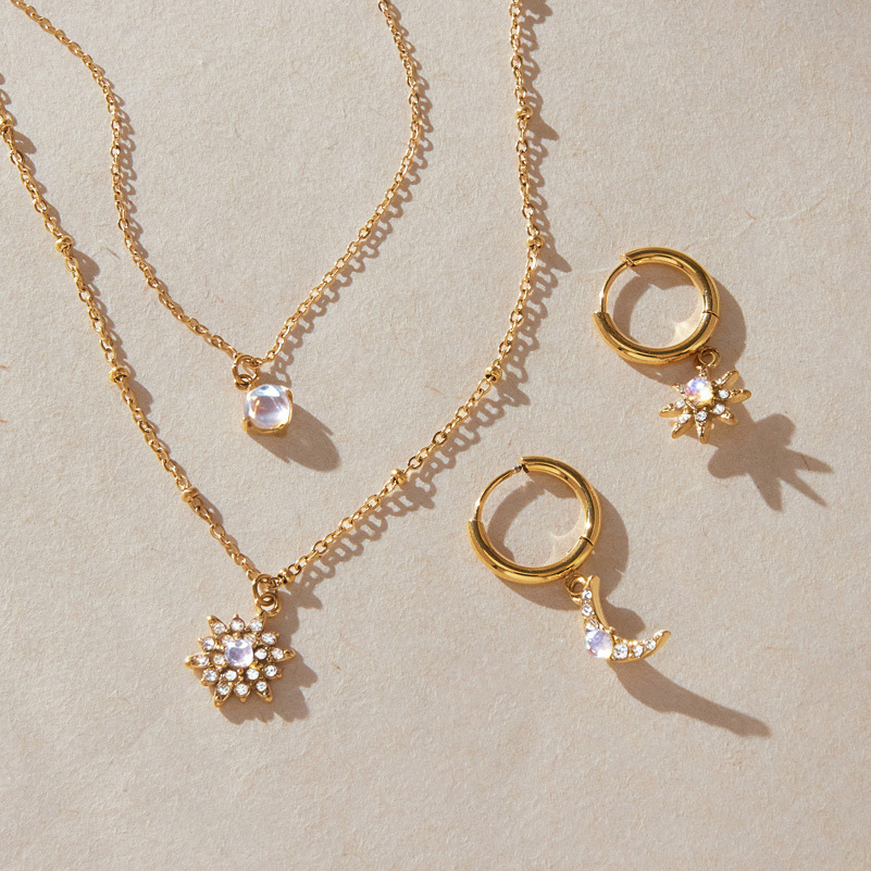 Ensembles De Colliers Pour Femmes, Collection Romantique Rétro Soleil Et Lune, En Acier Inoxydable Étanche Couleur Or h5Image2
