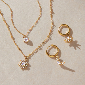 Ensembles De Colliers Pour Femmes, Collection Romantique Rétro Soleil Et Lune, En Acier Inoxydable Étanche Couleur Or h5 Image2