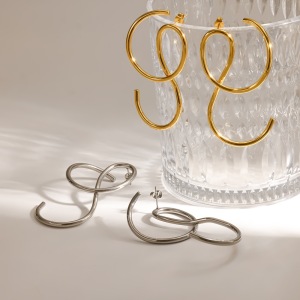 Boucles D'Oreilles Puces Pour Femmes, En Acier Inoxydable, Étanches, Couleur Or, Forme Linéaire h5 Image2