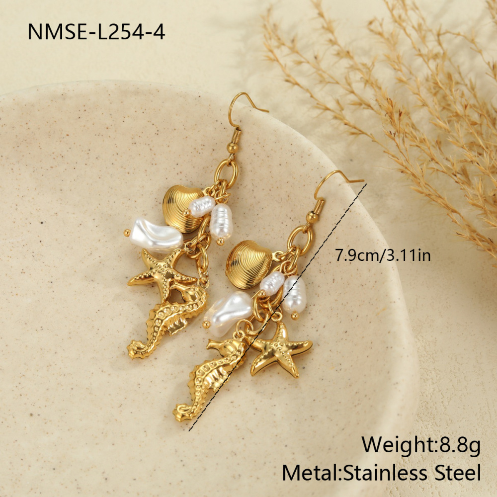Ensembles De Bijoux Pour Femmes En Acier Inoxydable Étanches, Motif Poisson, Étoile De Mer Et Corail, Collection Romantique