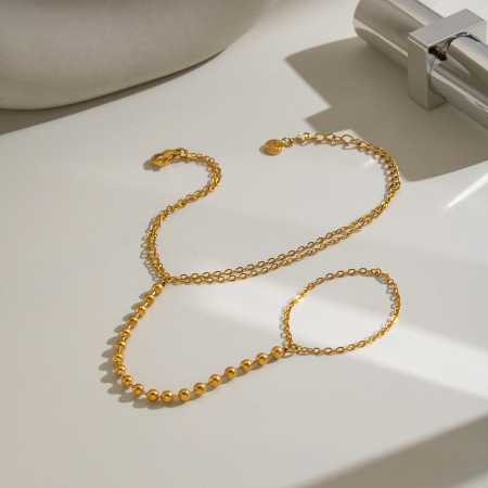 Chaîne de main pour femme en acier inoxydable, perles, étanche, couleur or 2