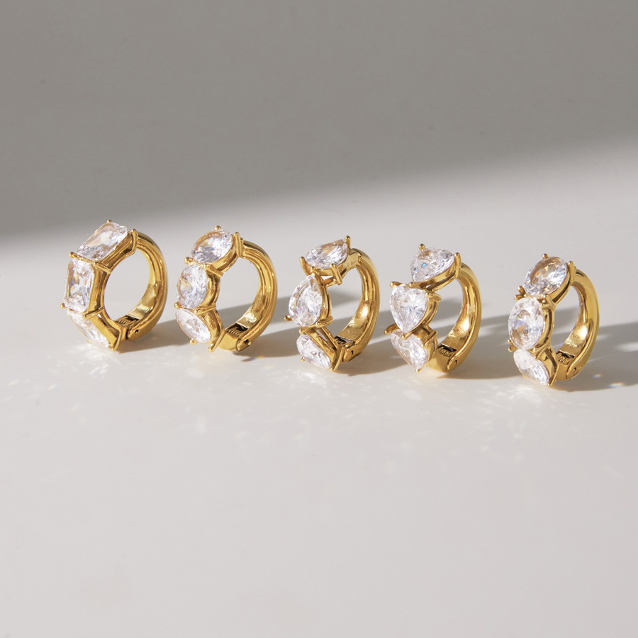 Boucles D'Oreilles Manchette D'Oreille Pour Femme, Élégantes Et Rondes, En Acier Inoxydable, Couleur Or, Étanches, Avec Zircon. Collection Luxueuse Image2