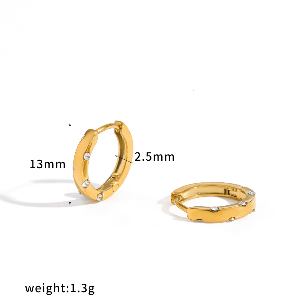 Boucles D'Oreilles Créoles Simples En Acier Inoxydable, Étanches, Couleur Or, Avec Strass, Pour Femmes 