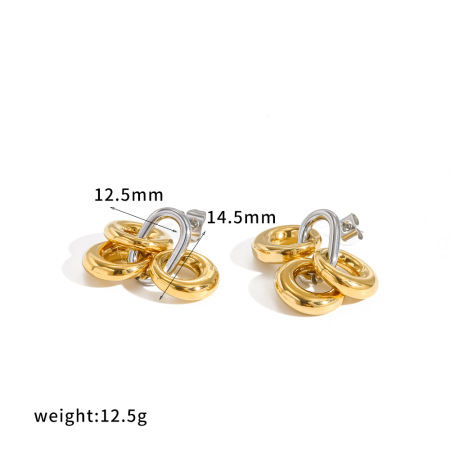 Boucles d'oreilles pendantes pour femme, en acier inoxydable doré, imperméables, de forme elliptique et ornées de strass.