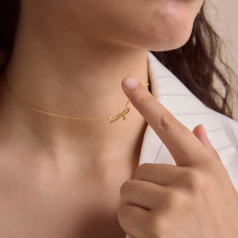 Ensembles De Colliers Pour Femmes Simple Series Simple Letter En Acier Inoxydable Étanche Couleur Or Et Zircon h5Image3