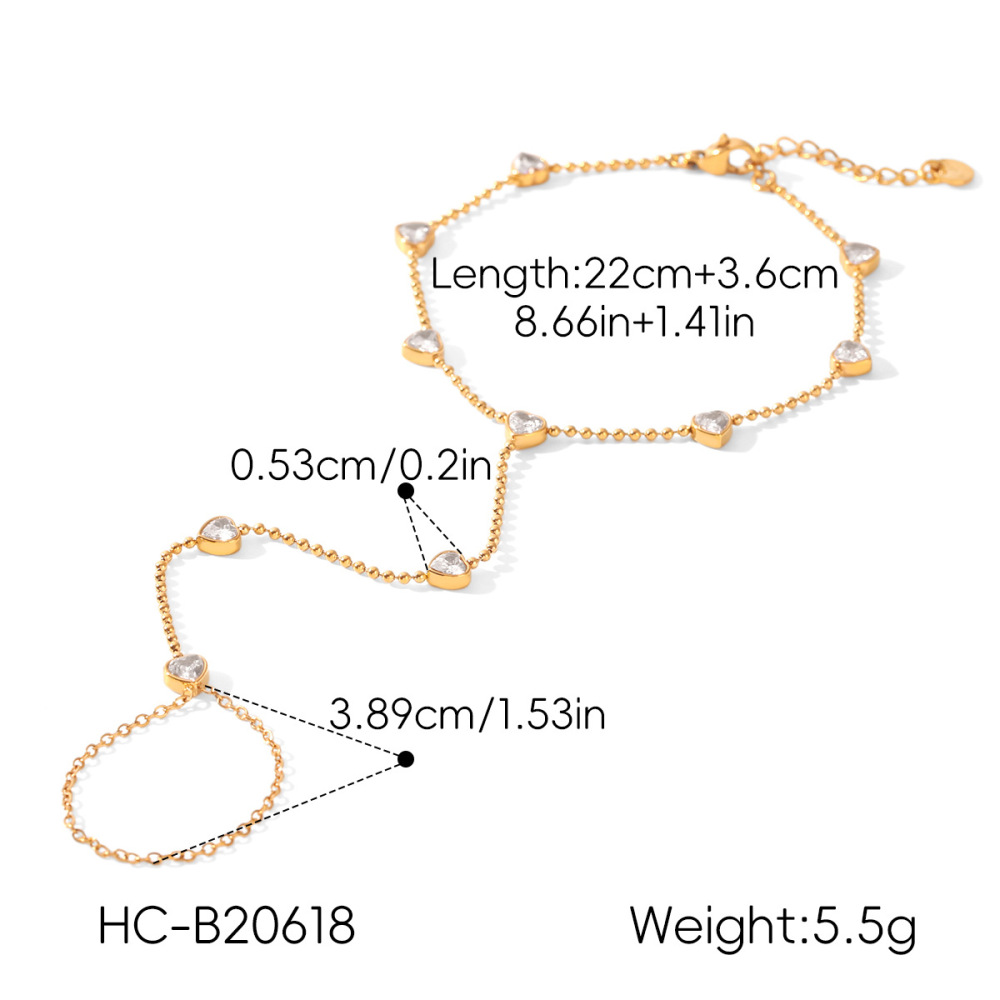 Chaîne De Poignet Pour Femme Simple Series Daily Heart En Acier Inoxydable Étanche Couleur Or Et Zircon. h5Image2